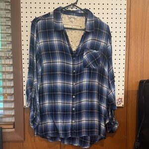 Krazy Kat Navy Plaid Button-Down Shirt
